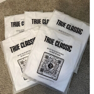 True Classic 5 Pack Mens T-Shirt White Crew Neck Basic Tee Bundle Size Medium